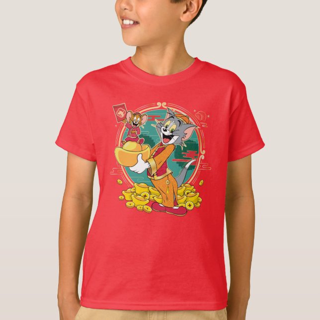Camiseta Tom & Jerry Ano novo Envelope Vermelho (Frente)
