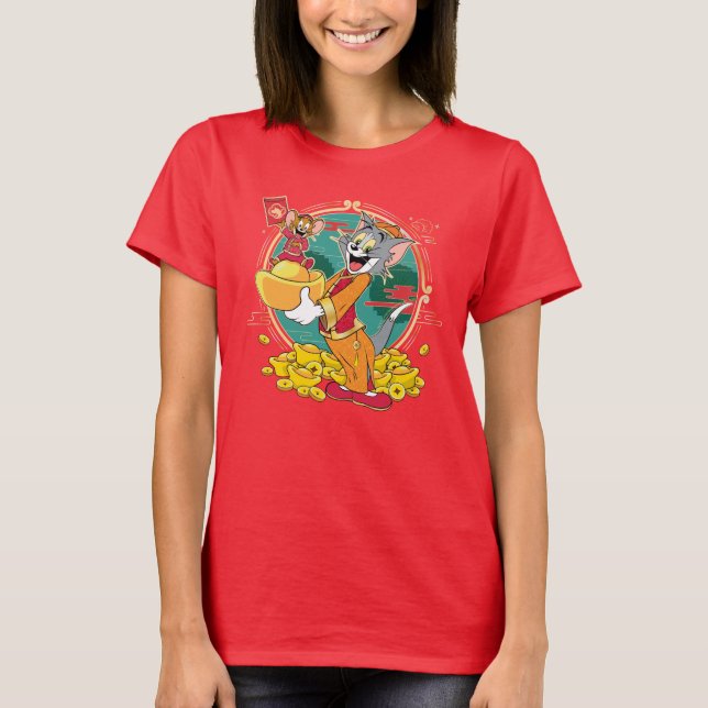 Camiseta Tom & Jerry Ano novo Envelope Vermelho (Frente)