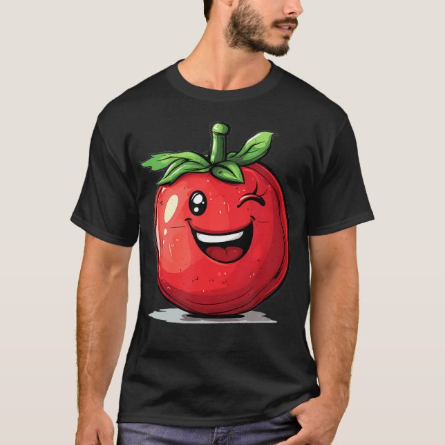 Camiseta Tomate Feliz Piscando Rosto de Desenho Animado Fof (Frente)