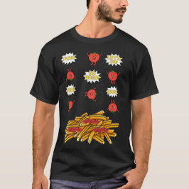 Camiseta tomate saltando para batatas fritas, desenho anima