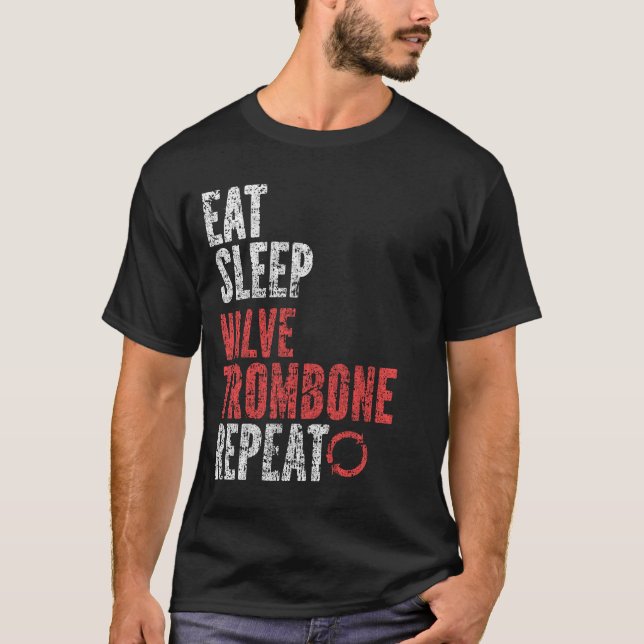 Camiseta Tome Trombone da Válvula de Sono Repetir (Frente)