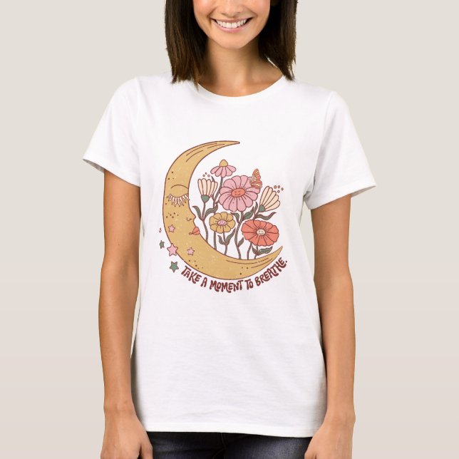 Camiseta Tome um momento para respirar - boho groovy moon f (Frente)