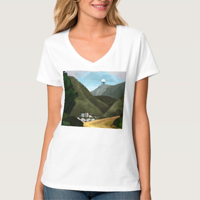 Camiseta Tome uma caminhada. O V-pescoço das mulheres (Frente)