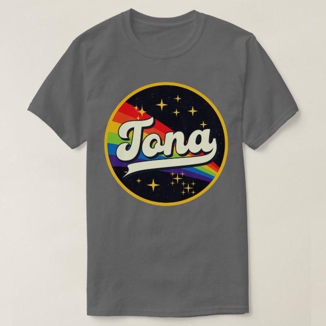Camiseta Tona Rainbow No Estilo De Vintagem Espacial (Frente do Design)
