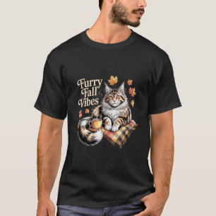 Camiseta Tonas de Outono Peludas Maine Coon Divertido Gato