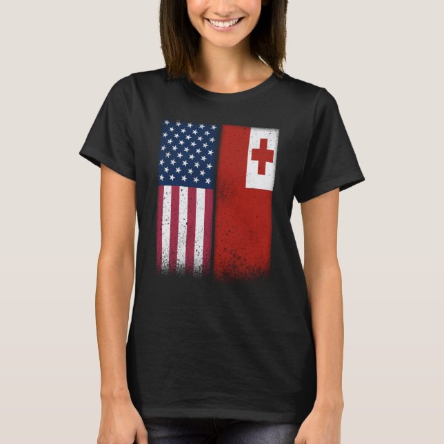 Camiseta Tonga Tongan American Flags Proud USA Tonga (Frente)