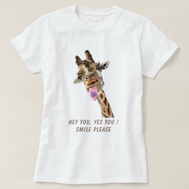 Camiseta Tongue Out Giraffe Funny T Shirt - Texto Personali (Frente do Design)
