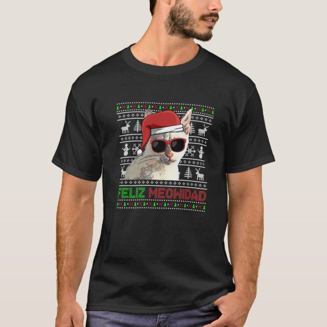 Camiseta Tonkinese Cat Feliz Meowidad Engraçado Natal (Frente)