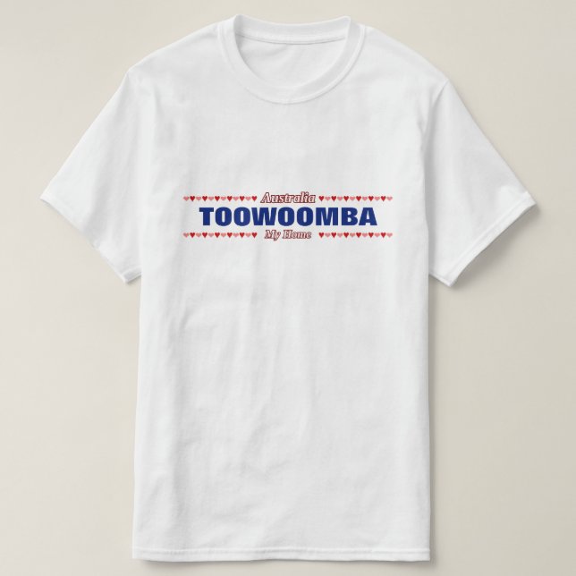 Camiseta TOOWOOMBA - Minha casa - Austrália; Corações (Frente do Design)
