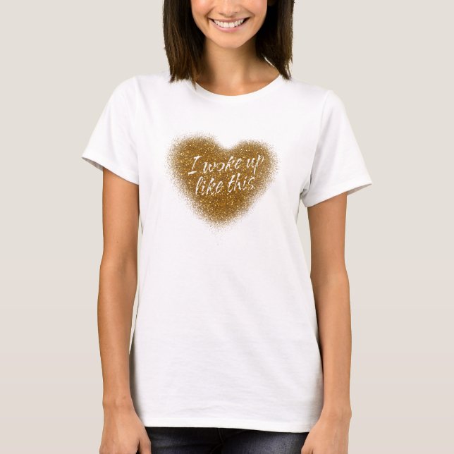 Camiseta Top com Brilho Dourado EU ACORDEI ASSIM C (Frente)
