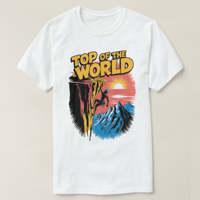 Camiseta Topo da Design de Escalada Mundial de Rock (Frente do Design)