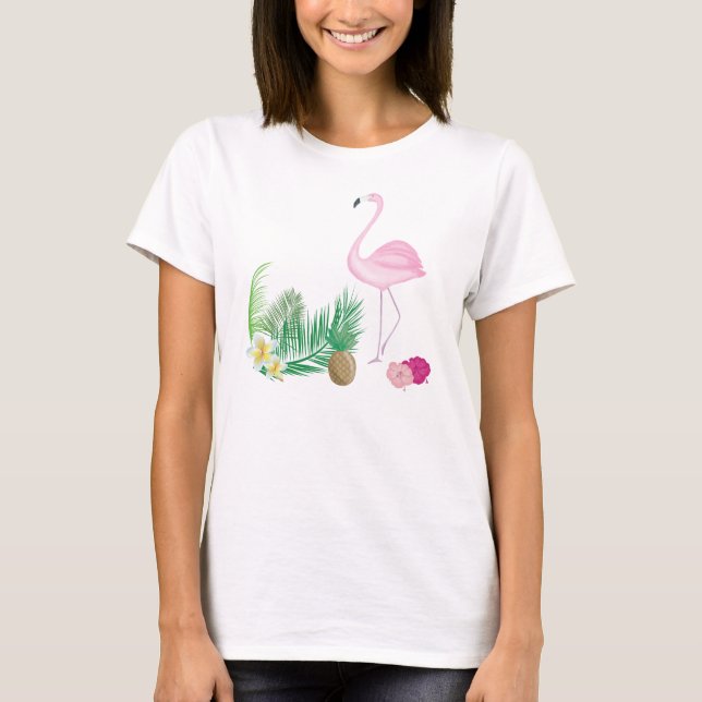 Camiseta Topo da Praia Tropical Flamingo (Frente)