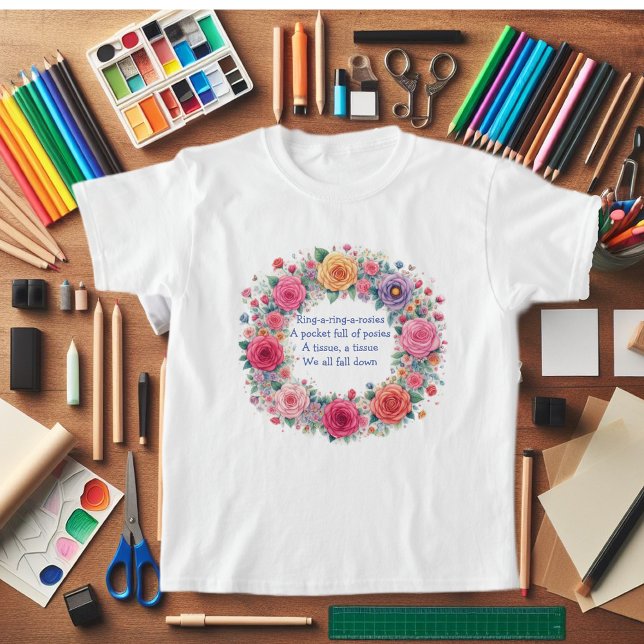 Camiseta Toque em um Rosa do toque ("Ring a Ring O roses" Beautiful modern girls tee shirt.)