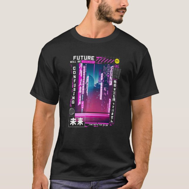 Camiseta Tóquio ciberpunk vaporwave em retro-vibes japonese (Frente)
