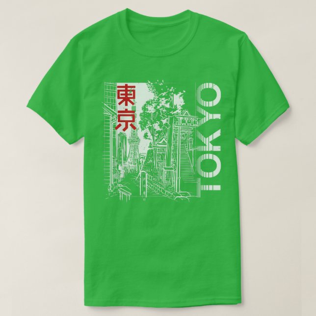 Camiseta Tóquio - Cidade Japonesa do Skyline Retro Vinta (Frente do Design)