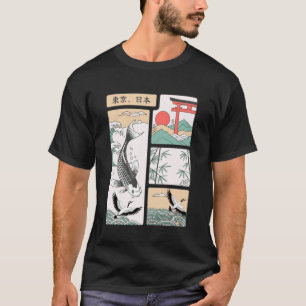 Camiseta Tóquio Japão Tradicional Carpa Peixe Grou Torii Ar