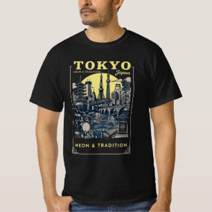 Camiseta Tóquio Neon & Tradição Cartaz de Viagem Vintage Ja