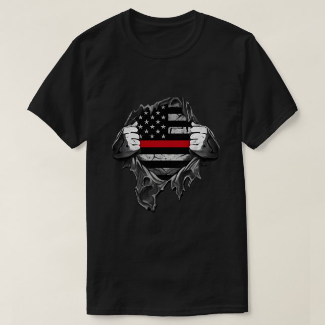 Camiseta Torn Shirt Thin Red Line Flag USA T-Shirt  (Frente do Design)