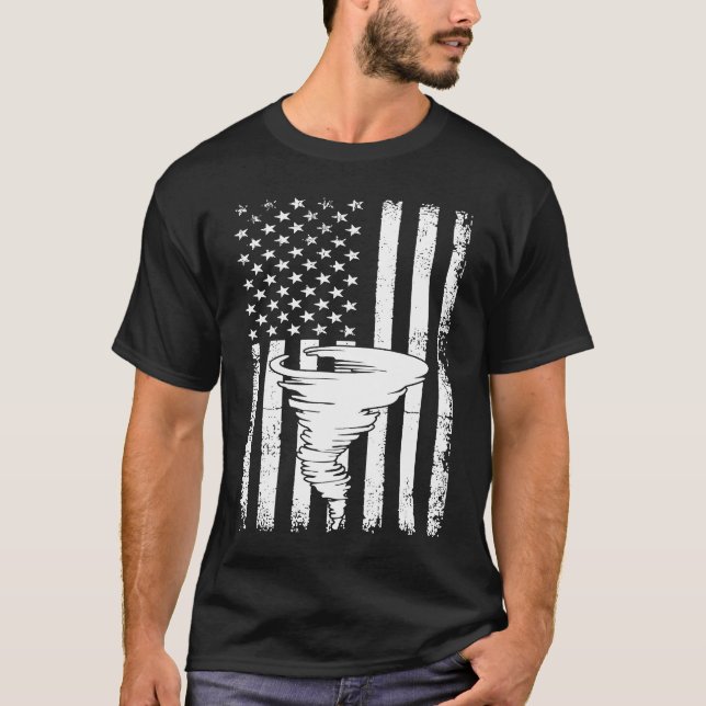 Camiseta Tornado US Flag Hurricane Storm Tornado Chaser Men (Frente)