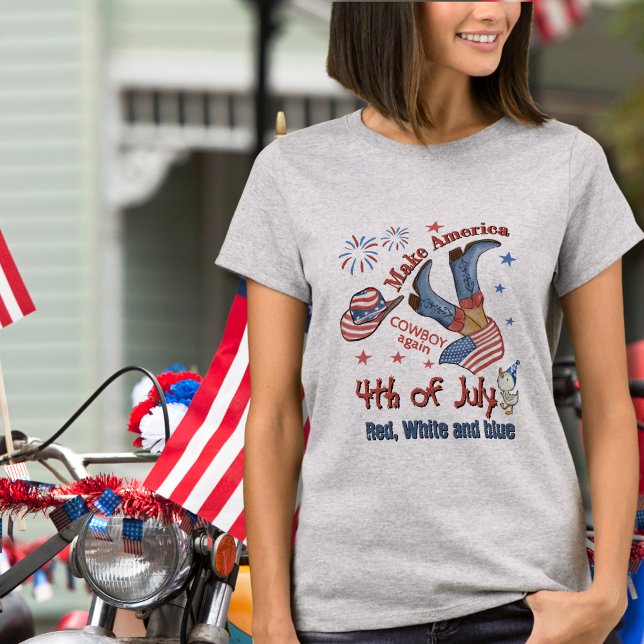 Camiseta Torne a América Cowboy novamente 4 de julho T-Shir (Make America Cowboy Again 4th of July T-Shirt)