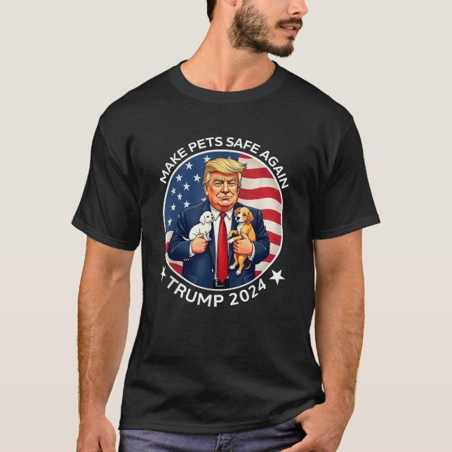 Camiseta Torne os animais seguros novamente Trump 2024 Engr (Frente)