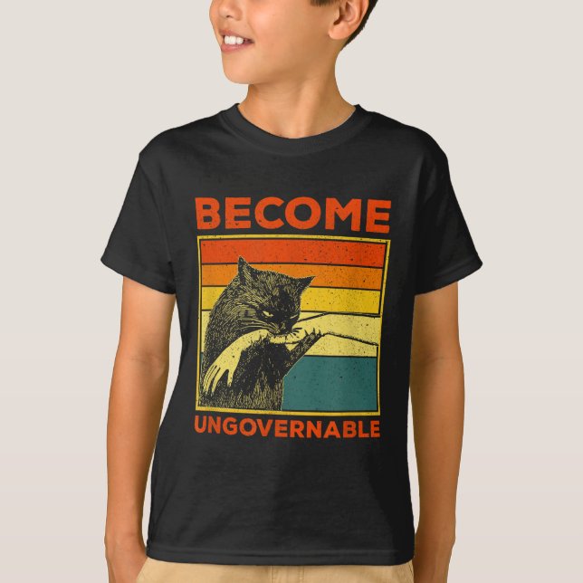 Camiseta Torne-se ingovernável - Gato Negro Mordendo Mão En (Frente)