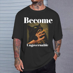 Camiseta "Torne-se Ingovernável" Gato Preto Engraçado Mord