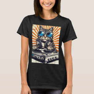Camiseta Torno de cabeça de gato DJ Vintage Music Edm Homen