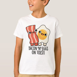 Camiseta Torradas Divertidas com Bacon e Ovos nos Dedos dos