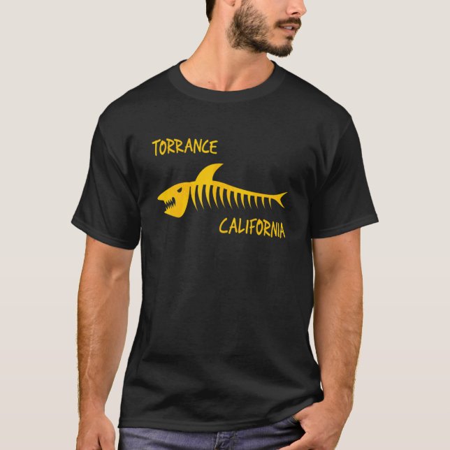 Camiseta Torrance California Shark Skeleton Amber Print (Frente)