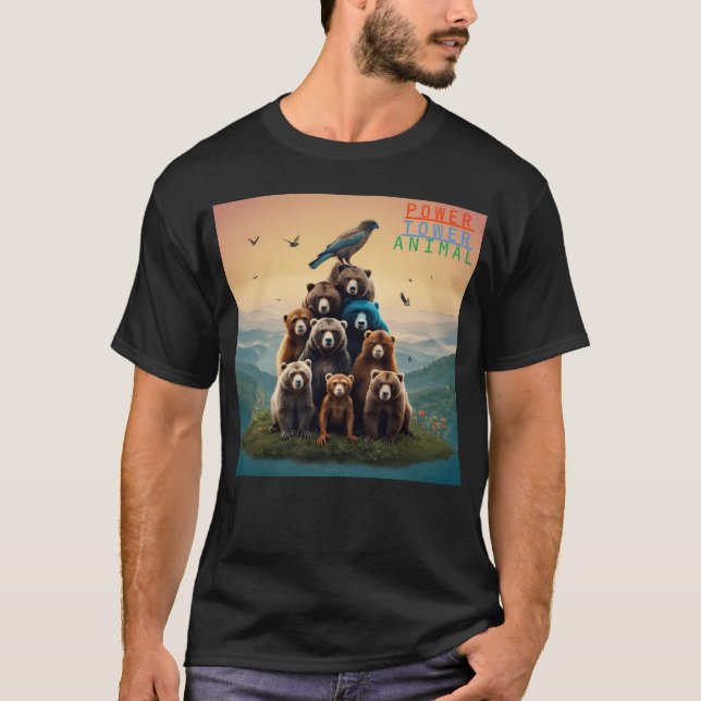 Camiseta Torre de animais poder retrô (Frente)