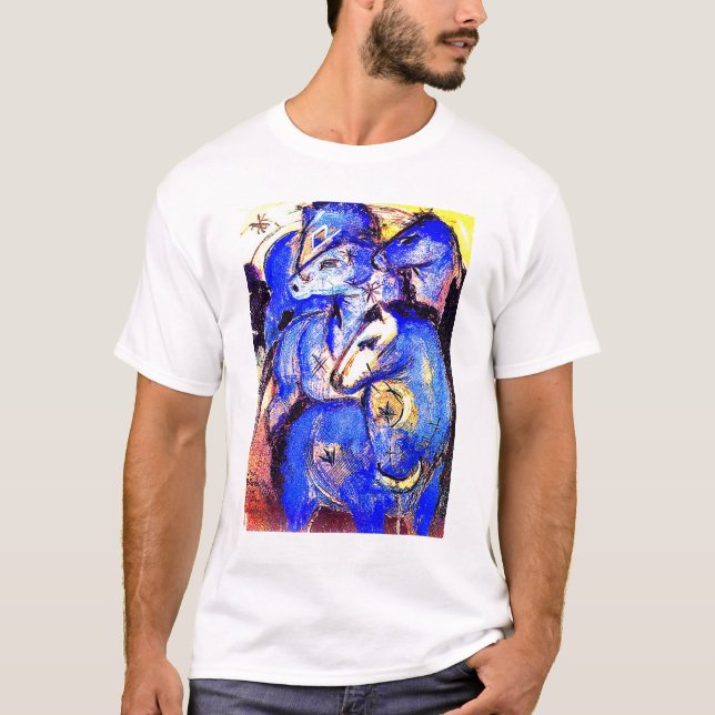 Camiseta Torre de Cavalos Azuis por Franz Marc (Frente)