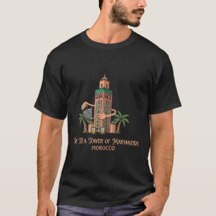 Camiseta Torre de Chá de Marrakesh Marrocos Ilustração Vint