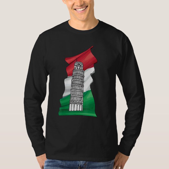 Camiseta Torre De Pisa Com Bandeira Da Itália (Frente)
