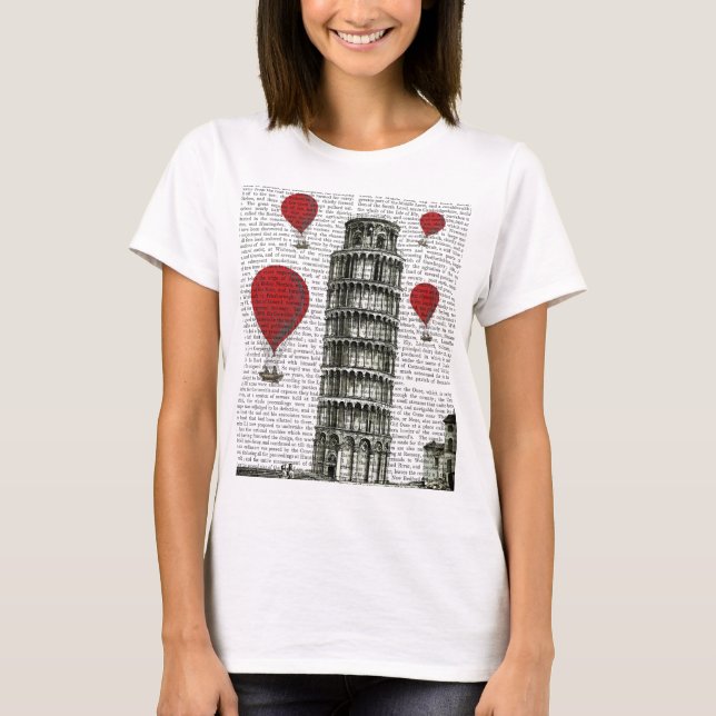 Camiseta Torre de Pisa e Balões de Ar Quente Vermelho (Frente)