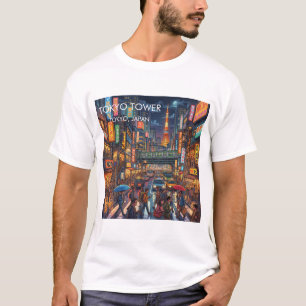 Camiseta Torre de Tóquio à Noite Arte de Viagem