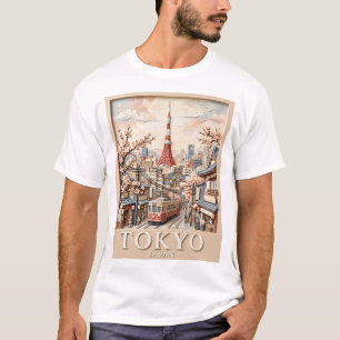 Camiseta Torre de Tóquio Paisagem Urbana Japão Sakura Viage