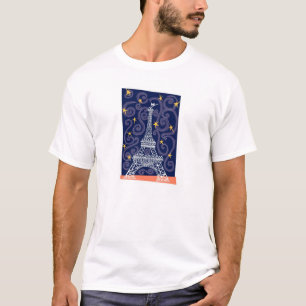 Camiseta Torre Eiffel com estrelas e espirais