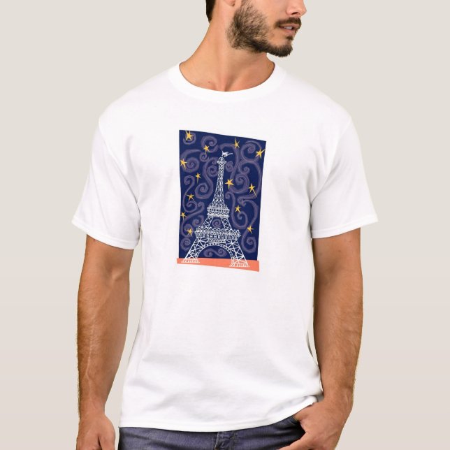 Camiseta Torre Eiffel com estrelas e espirais (Frente)