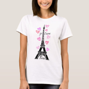 CAMISETA TORRE EIFFEL DE PARIS JE T'AIME E IMPRESSÃO DOS