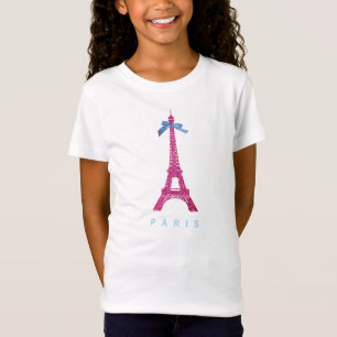 Camiseta Torre Eiffel do rosa quente no brilho do falso