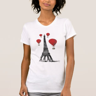 Camiseta Torre Eiffel e Balões de Ar Quente Vermelho