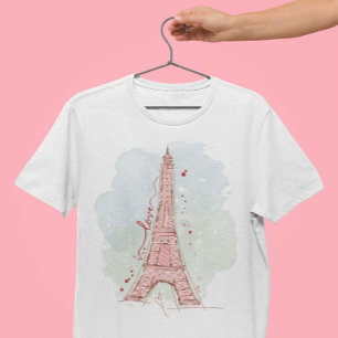 Camiseta Torre Eiffel em Esboço Desenho a Lápis de Cor