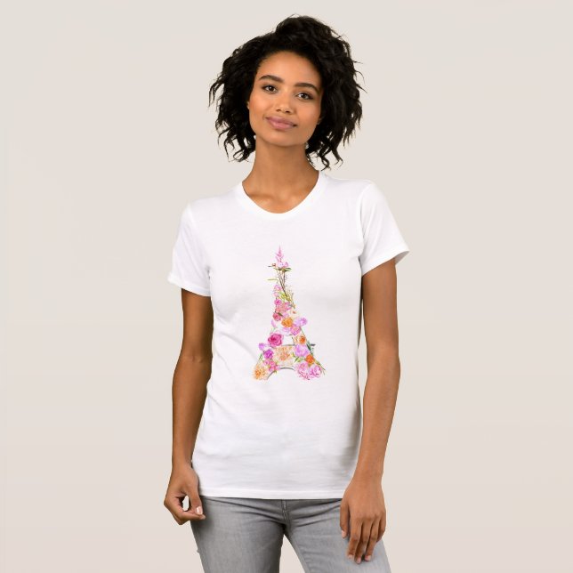 Camiseta Torre Eiffel floral (Frente Completa)