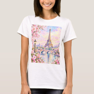 Camiseta Torre Eiffel Floral Rosa Aguarela Parisiense Franc