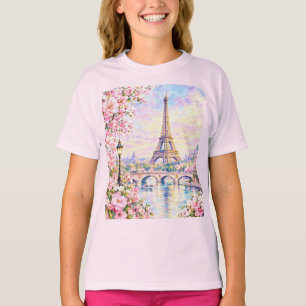 Camiseta Torre Eiffel Floral Rosa Aguarela Parisiense Franc