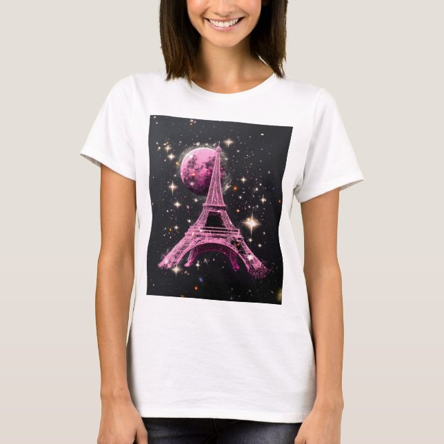 Camiseta Torre Eiffel Noite Lua            (Frente)