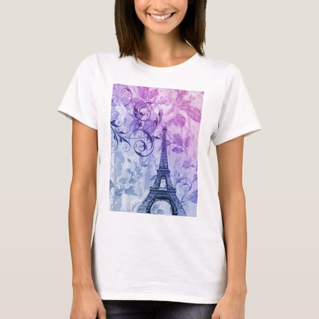 Camiseta torre Eiffel roxa chique feminino bonito de Paris (Frente)