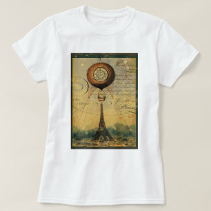 Camiseta Torre Eiffel Steampunk e balão de ar quente