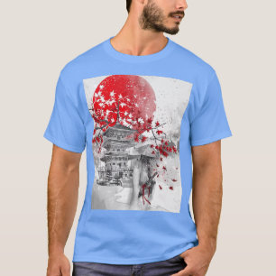 Camiseta torre japão com Cherry Blossoms e um samurai